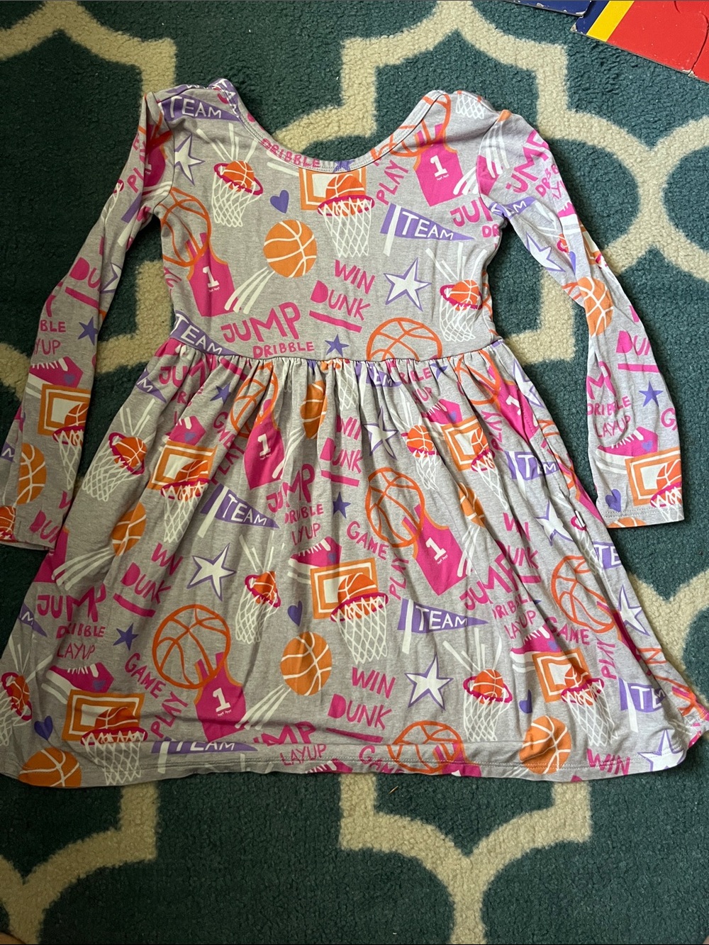 Little Sleepies Gray Basketball Print Dress with Pink & Orange Accents
